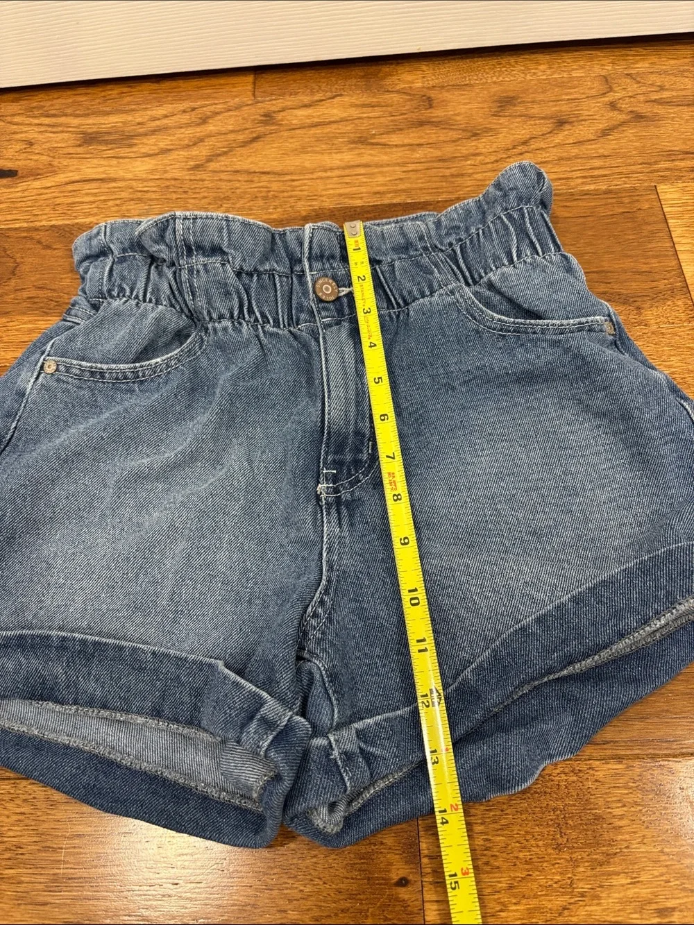 Sincerely Jules Medium Blue Paperbag Waist Denim Shorts